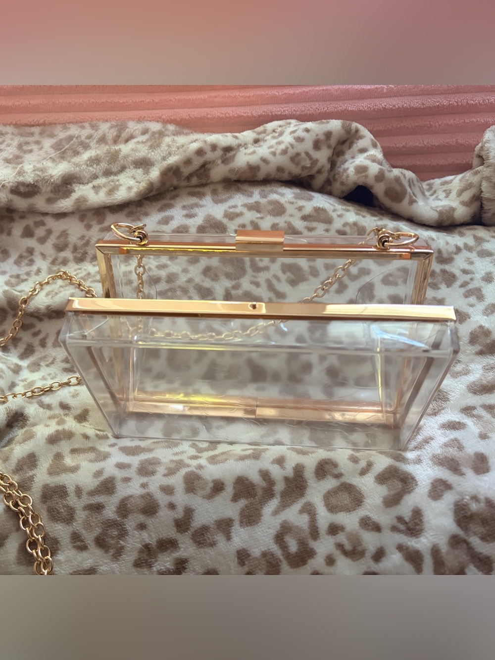 Clear Acrylic Stadium Purse w. Gold Crossbody Chain | Transparent Concert Bag